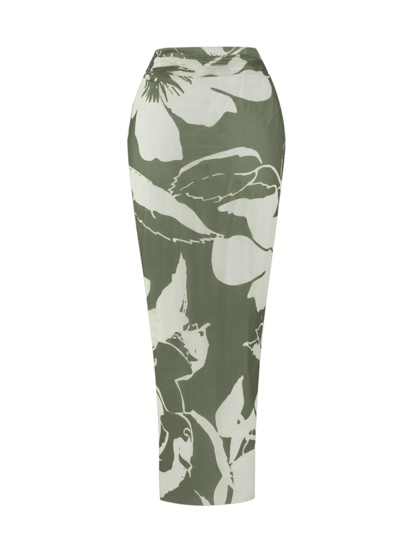 Swim Oasis 2026 Plus Size Women 2-Piece Green One Shoulder Ruched Mesh Patchwork One-Piece Swimsuit With Matching Print Skirt Set Beach Summer Elegant Sexy