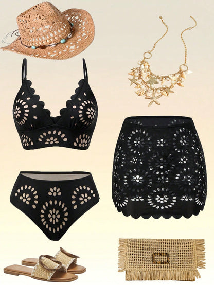 Swim Oasis 2026 Spring/Summer New Plus Size Swimsuit Set Hollow Cut-Out Floral Premium Minimalist Women's Swimsuit Set