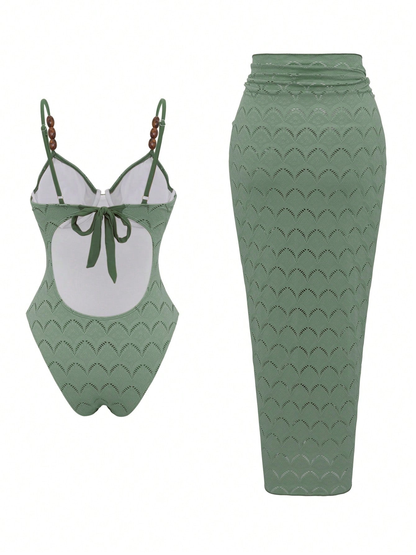 Swim Oasis 2pcs/Set Summer Vacation Sexy Backless Spaghetti Strap Women One-Piece Swimsuit & Sarong Maxi Skirt