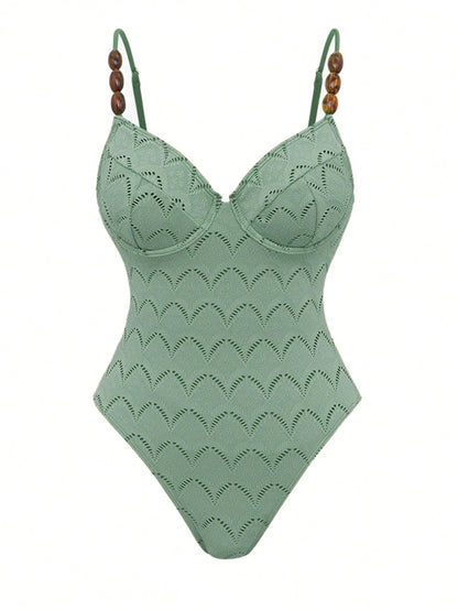 Swim Oasis 2pcs/Set Summer Vacation Sexy Backless Spaghetti Strap Women One-Piece Swimsuit & Sarong Maxi Skirt