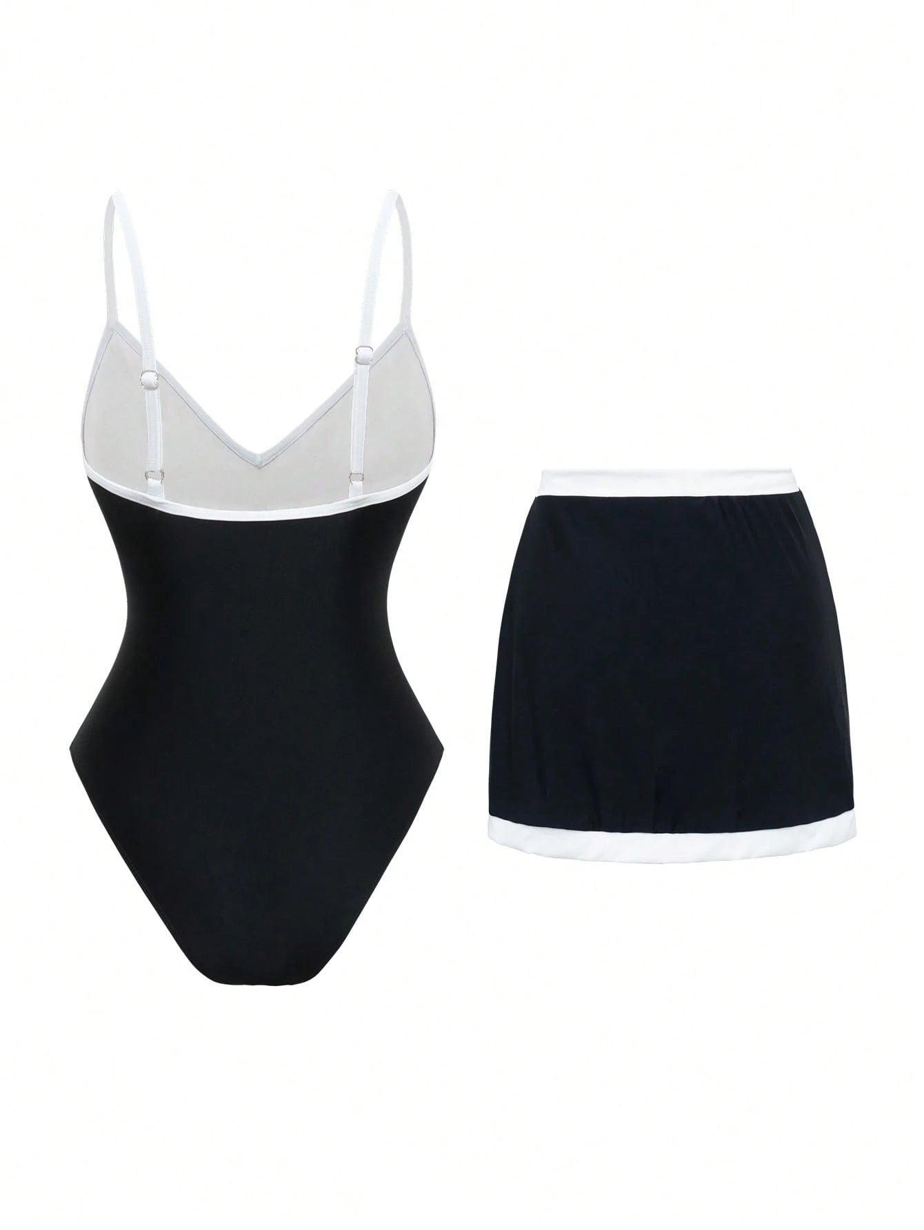 Swim Oasis 2pcs Standard Women Navy Adjustable Strap One-Piece Swimsuit & Beachwear Set For Summer Beach Vacation