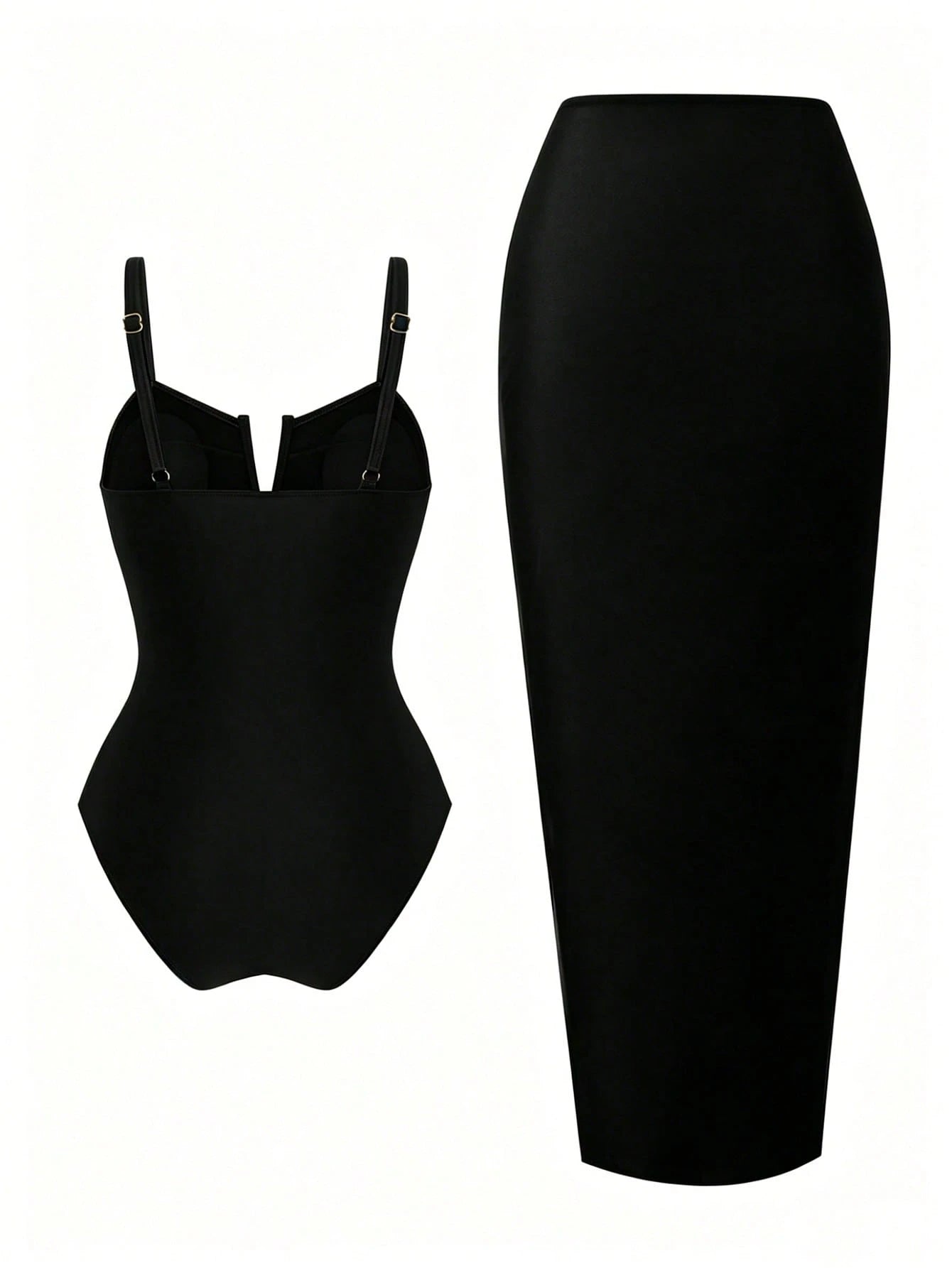 Swim Oasis Plus Size Brown Adjustable Spaghetti Strap V-Neck Ruched Waist Twist Knot Long Maxi Skirt Elegant Casual Beach Holiday Summer One-Piece Swimsuit Women