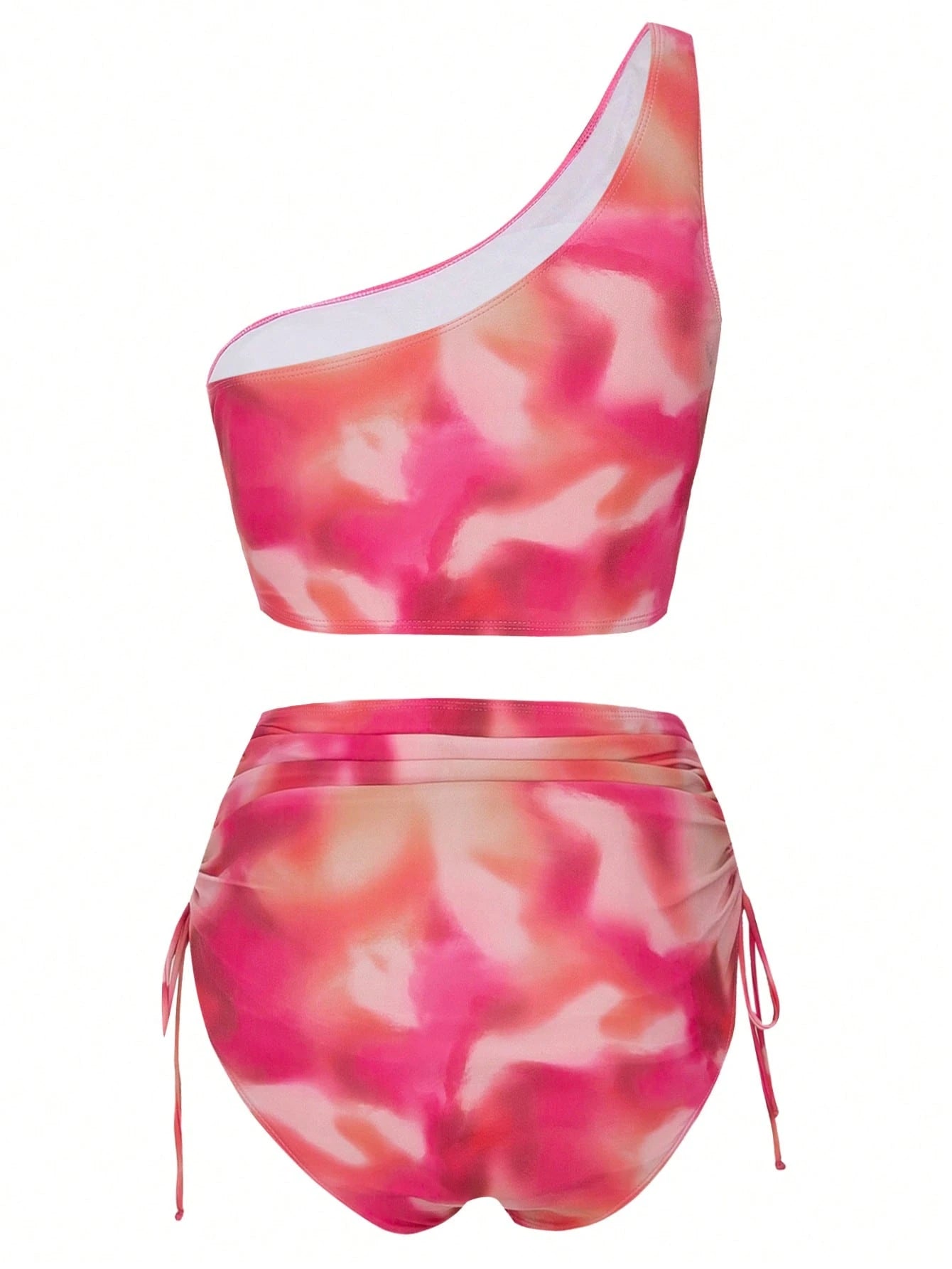 Swim Oasis Plus Size Women's 3-Piece Floral Print Bikini Set With Sarong,Cerise Pink Asymmetrical Shoulder Beach Outfit For Summer,Beach,Vacation,Holiday