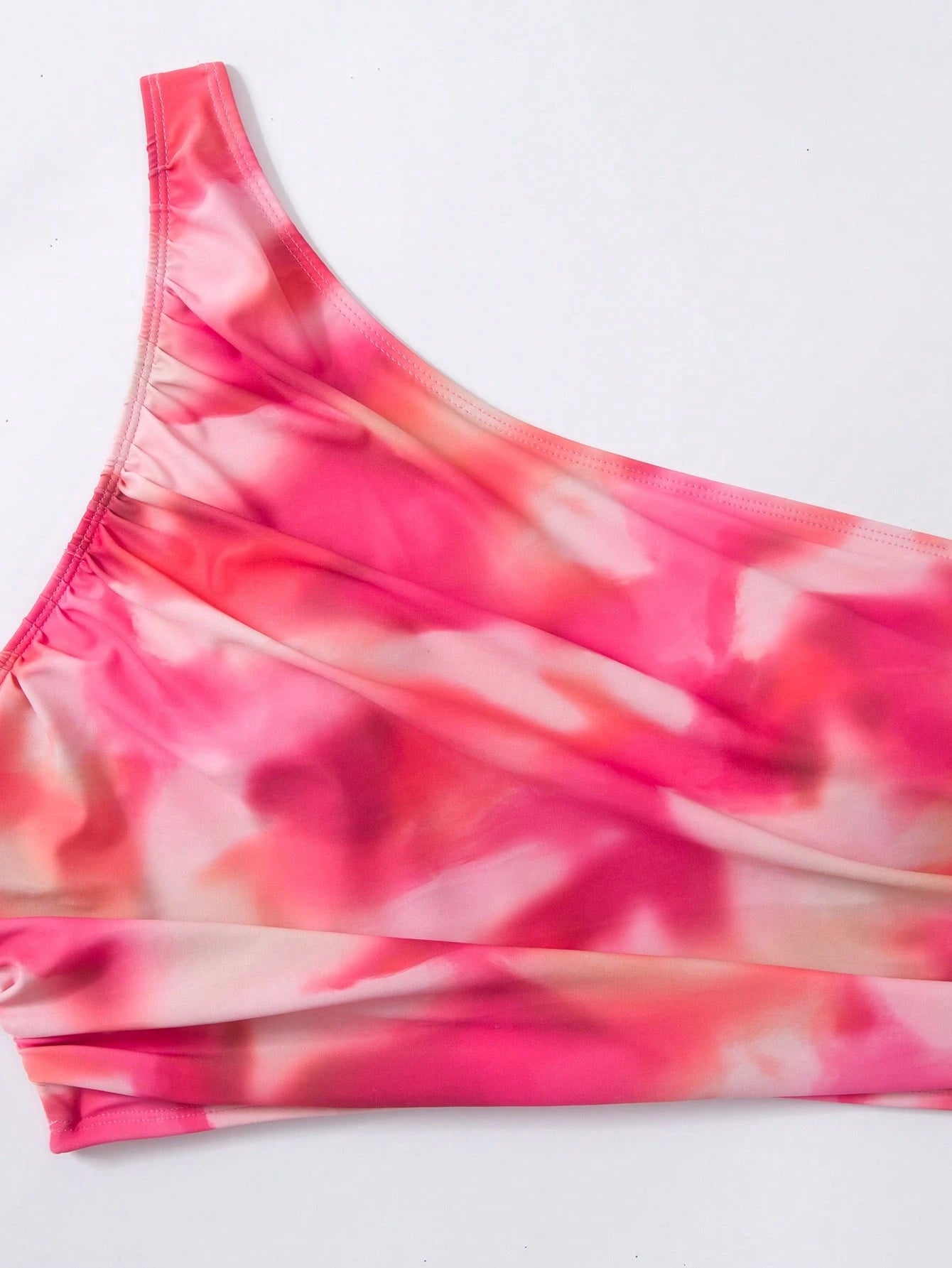 Swim Oasis Plus Size Women's 3-Piece Floral Print Bikini Set With Sarong,Cerise Pink Asymmetrical Shoulder Beach Outfit For Summer,Beach,Vacation,Holiday