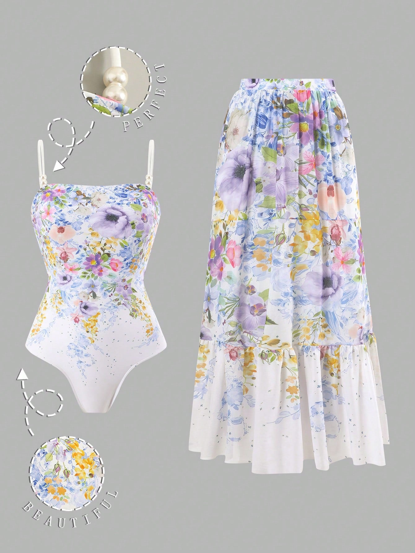 Swim Oasis Women's One-Piece Swimsuit With Square Neck, Spaghetti Strap, Mesh Skirt, Elegant & Casual Style For Vacation