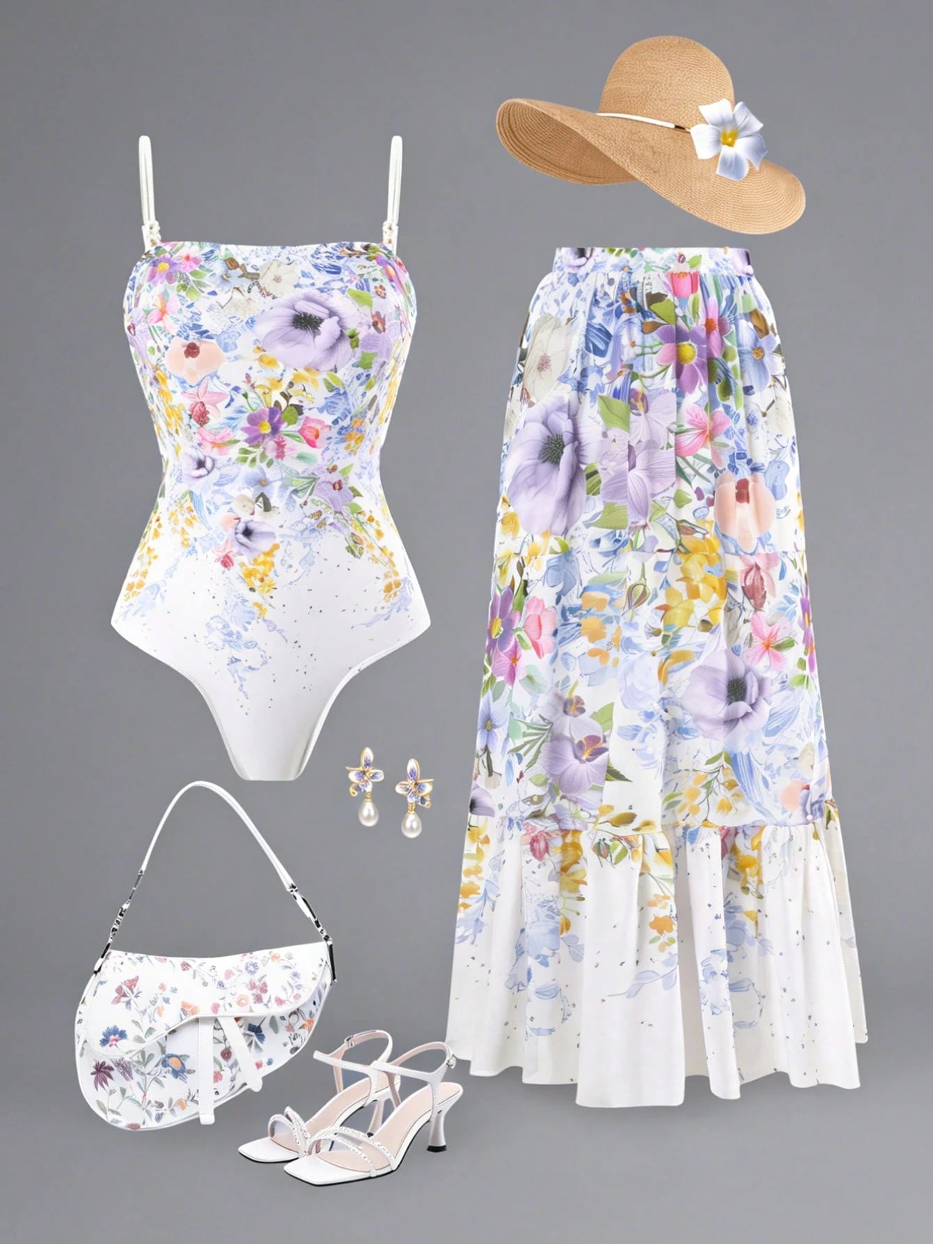 Swim Oasis Women's One-Piece Swimsuit With Square Neck, Spaghetti Strap, Mesh Skirt, Elegant & Casual Style For Vacation