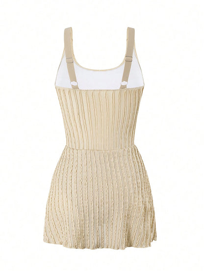 Swim Oasis Women's Solid Color Special Fabric Casual Beach Resort One-Piece Swimsuit Dress Summer