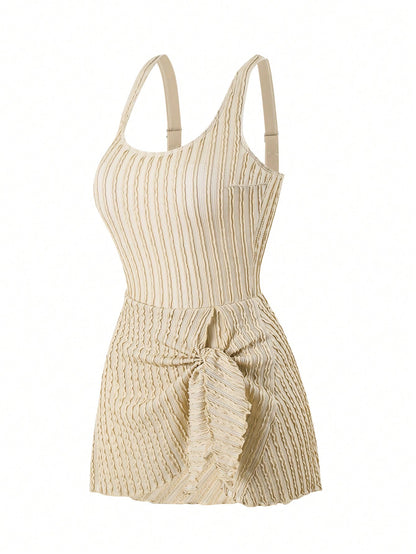 Swim Oasis Women's Solid Color Special Fabric Casual Beach Resort One-Piece Swimsuit Dress Summer