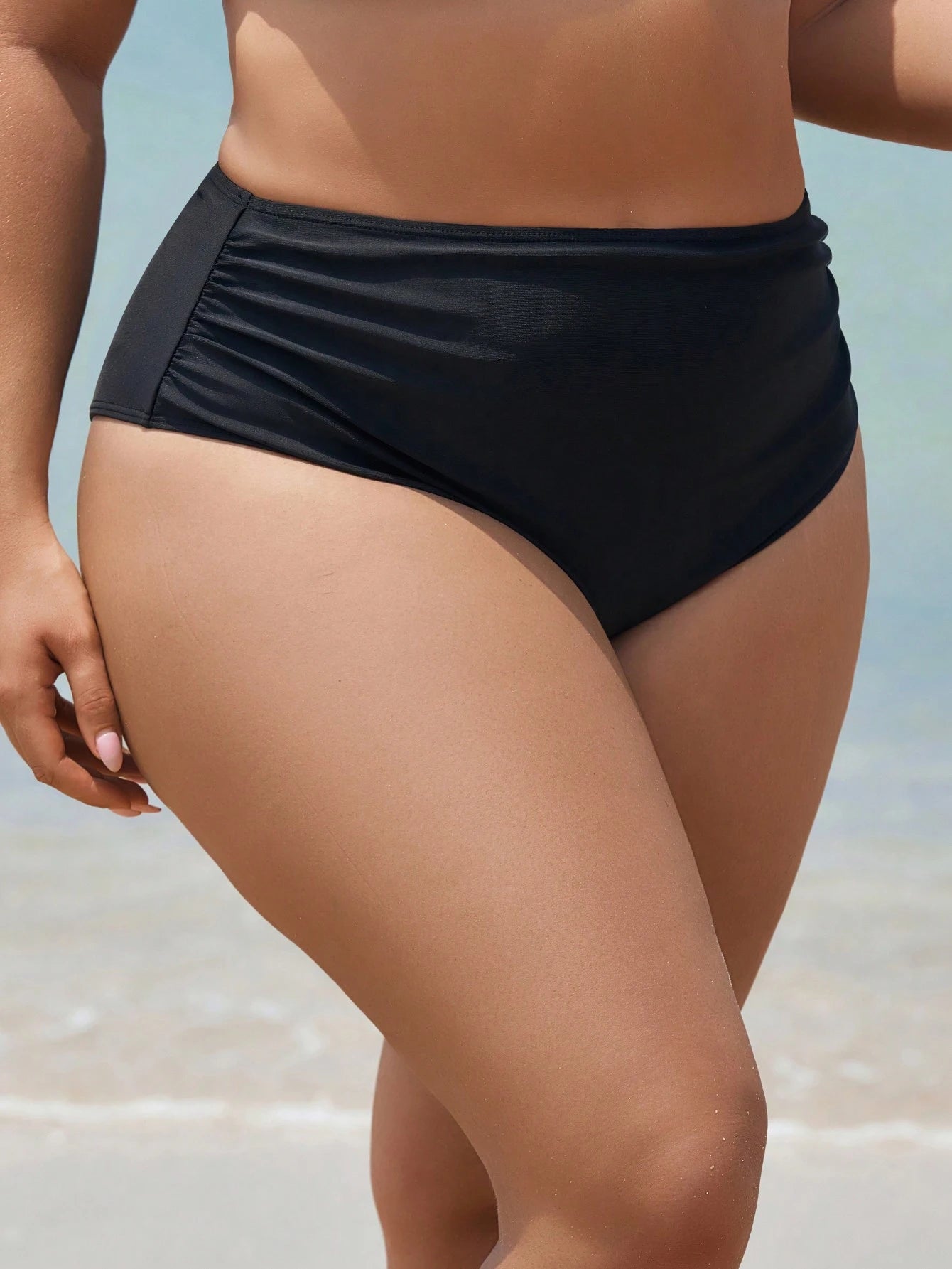 Swim SPRTY Plus Size Women's Solid Color Drawstring Bikini Bottom Swimwear Summer