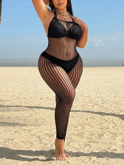 Swim SXY 2026 New Arrival Women's Hollow Out Romantic Black Plus Size Cover Up