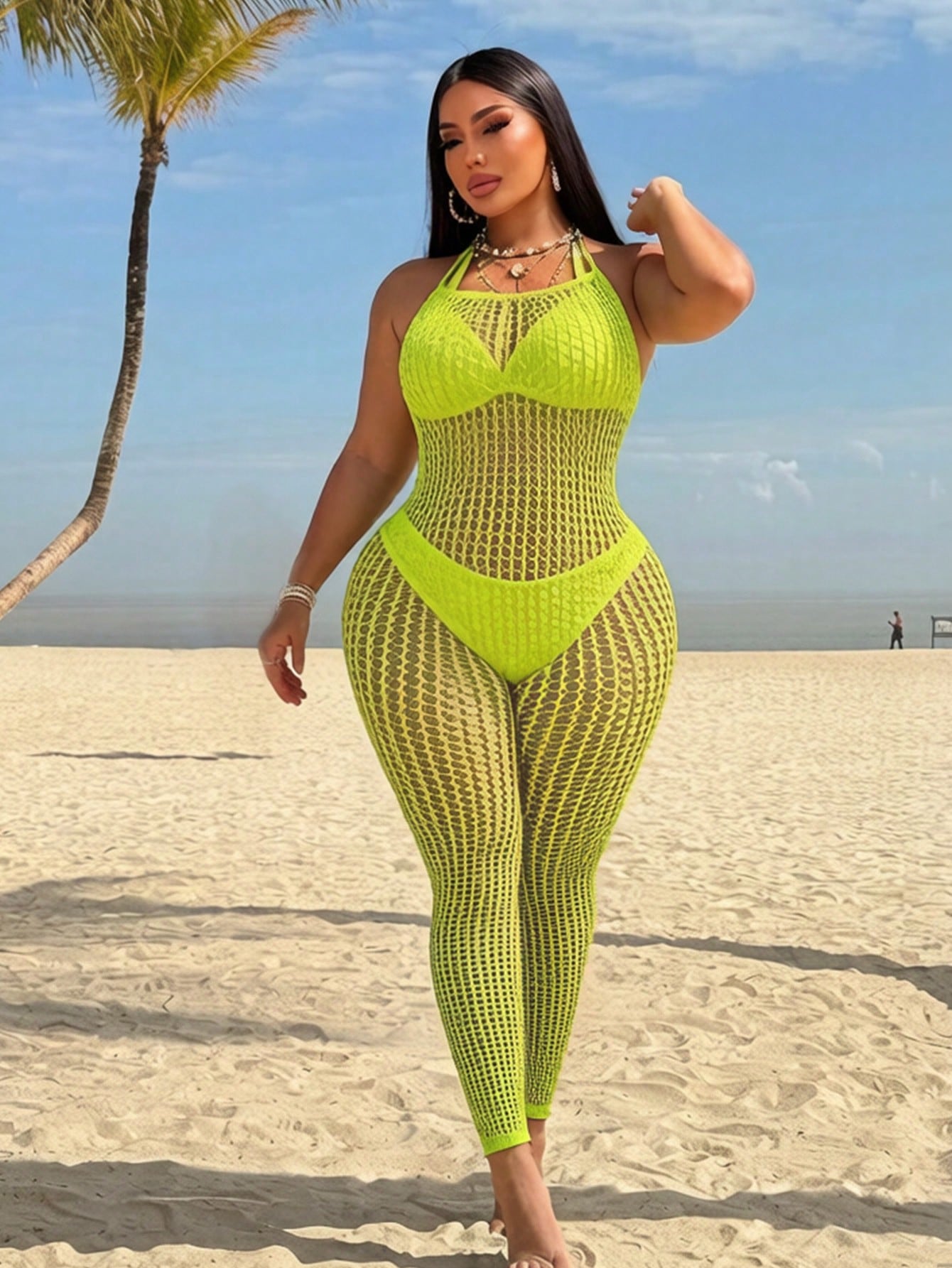 Swim SXY 2026 New Arrival Women's Hollow Out Romantic Black Plus Size Cover Up