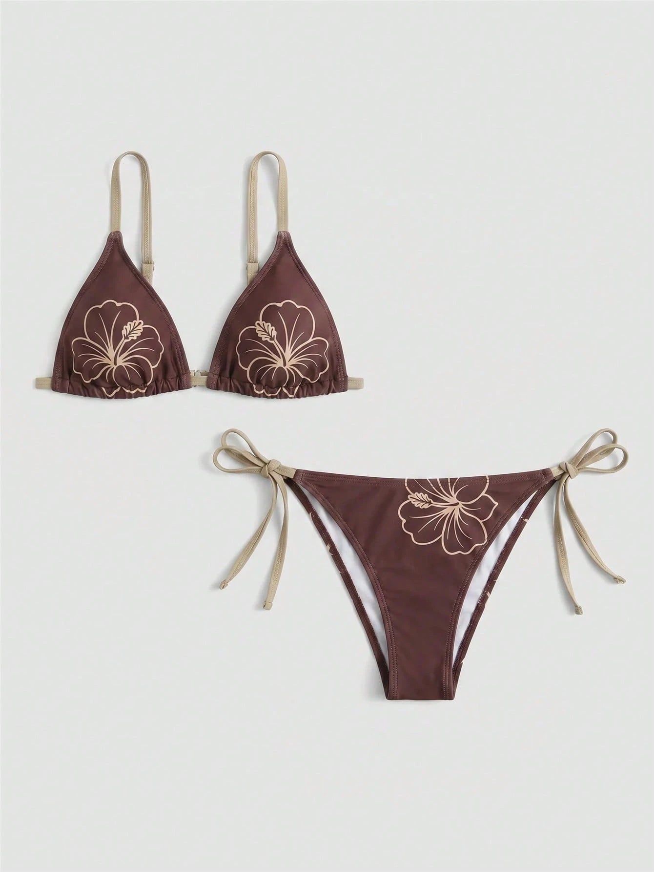 Swim SXY 2026 Summer Women's Beach Bikini Sexy Vacation Plus Size Swimsuit Set, Summer Women's Plus Size Bikini Set, Positioned Print Sexy Vacation Brown Swimsuit Two Pieces Set