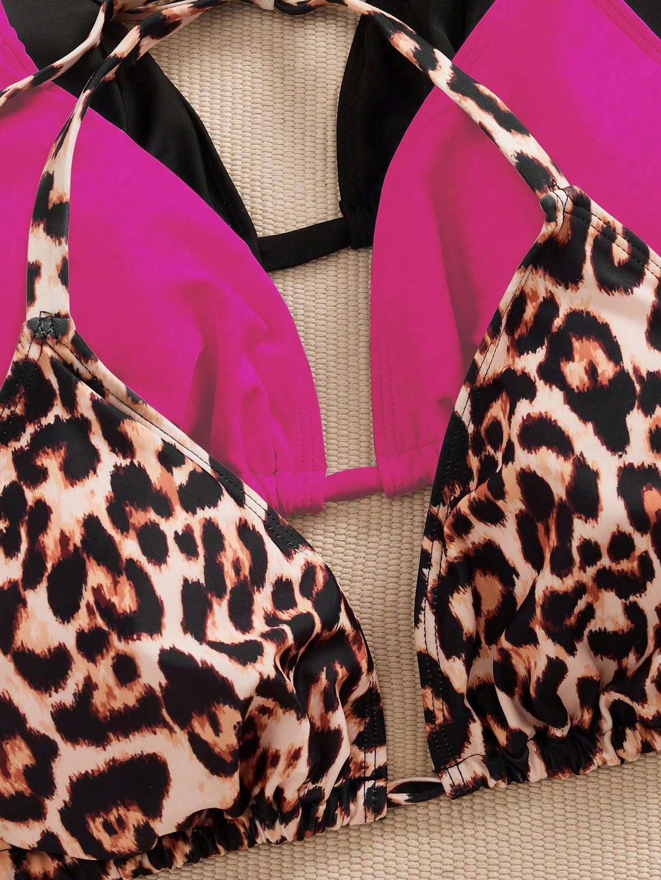 Swim SXY 3 Pcs Plus Size Women's Swimwear Top, Multicolor Leopard Print, Spaghetti Strap, Simple Everyday Bikini Top For Summer Beach Vacation