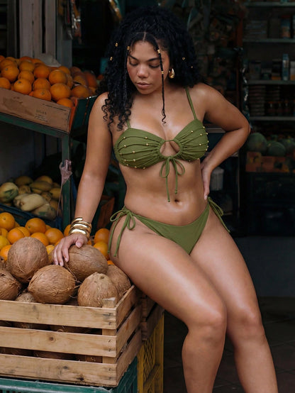 Swim Vcay 2026 New Summer Beach Vacation Plus Size Swimwear Top, Sexy Green Backless Swim Mod Swimwear Top, Spring/Summer