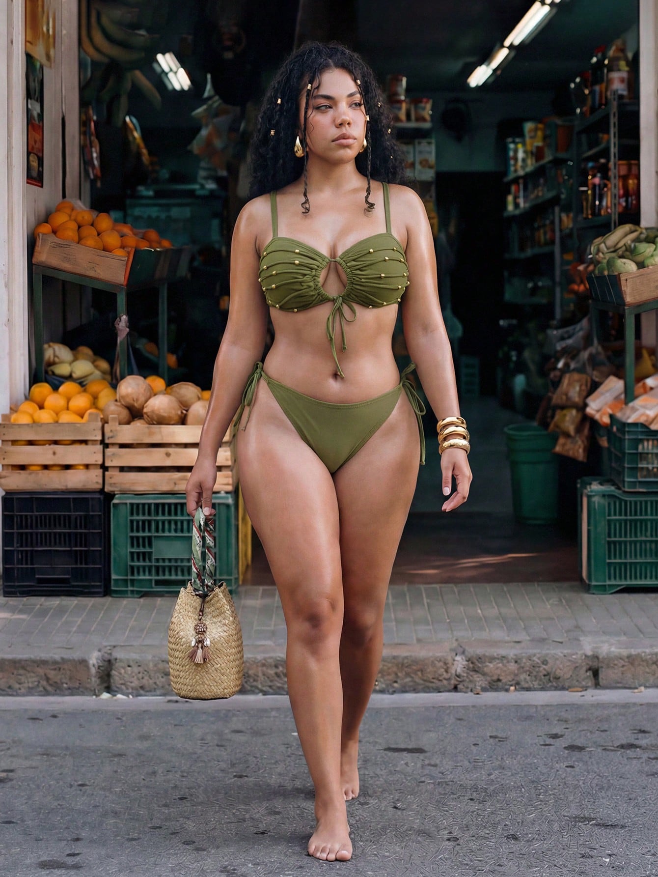 Swim Vcay 2026 New Summer Beach Vacation Plus Size Swimwear Top, Sexy Green Backless Swim Mod Swimwear Top, Spring/Summer