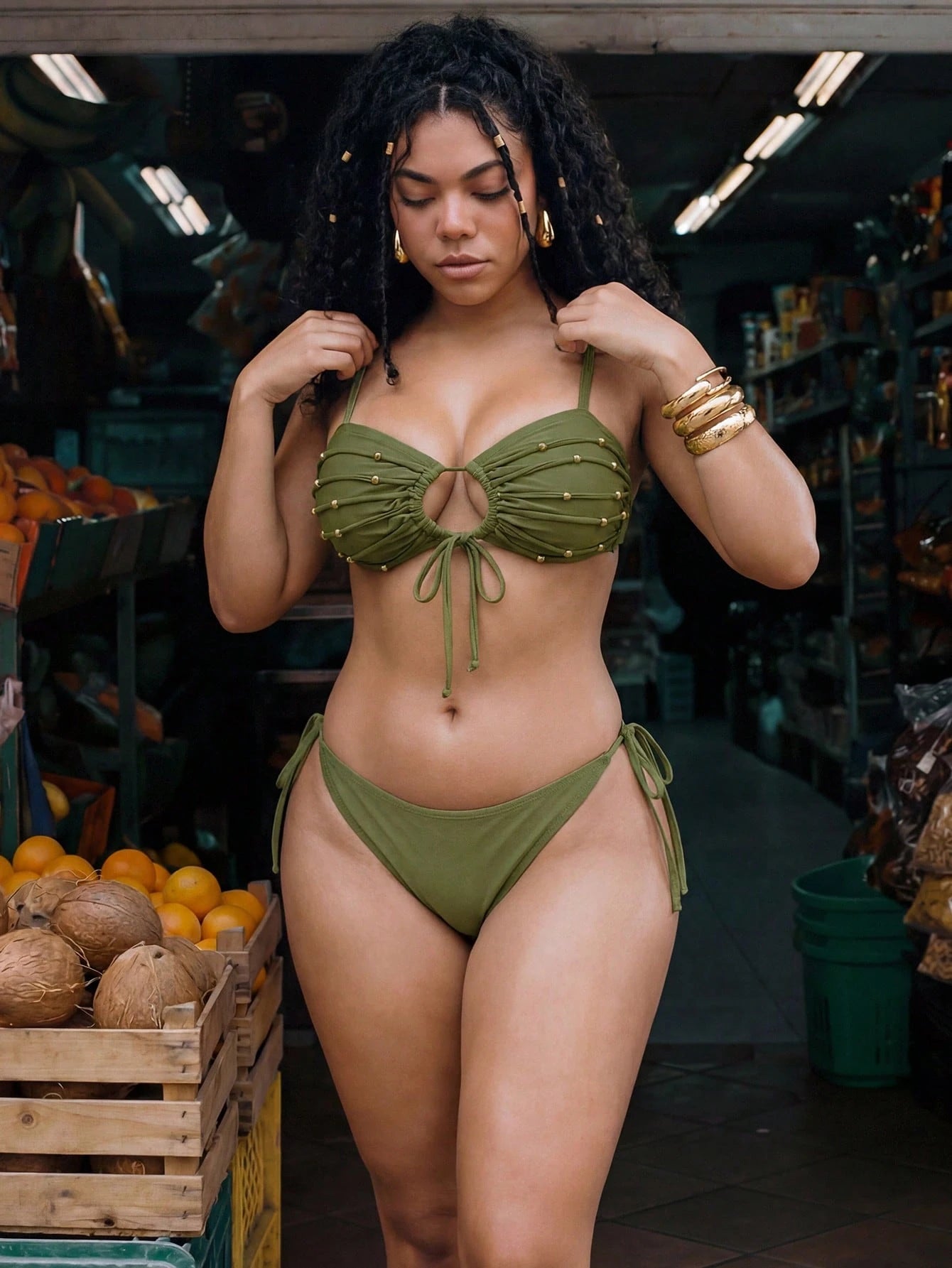 Swim Vcay 2026 New Summer Beach Vacation Plus Size Swimwear Top, Sexy Green Backless Swim Mod Swimwear Top, Spring/Summer