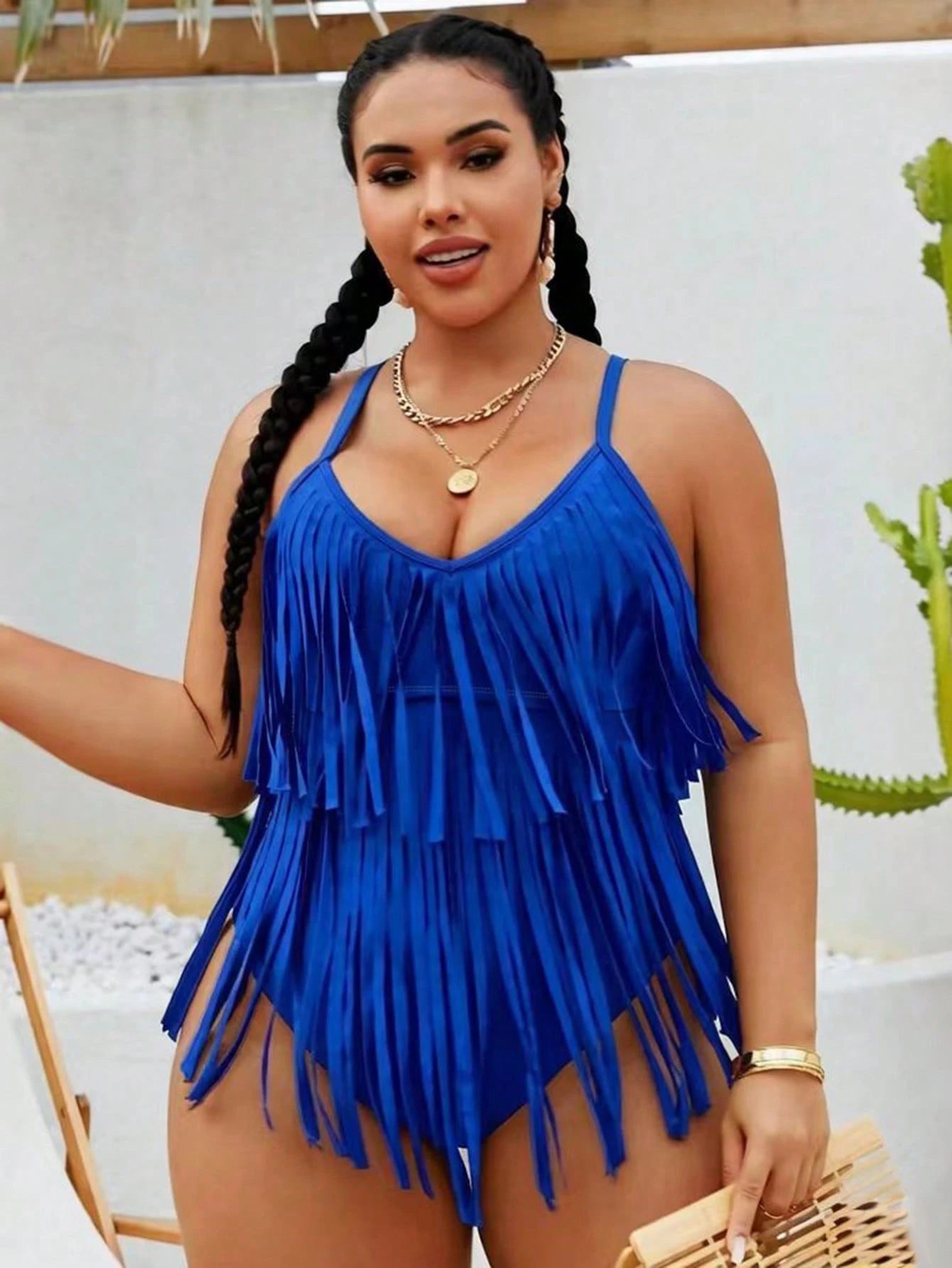 Swim Vcay 2026 New Summer Beach Vacation Solid Color Music Festival Party Fringe Plus Size One-Piece