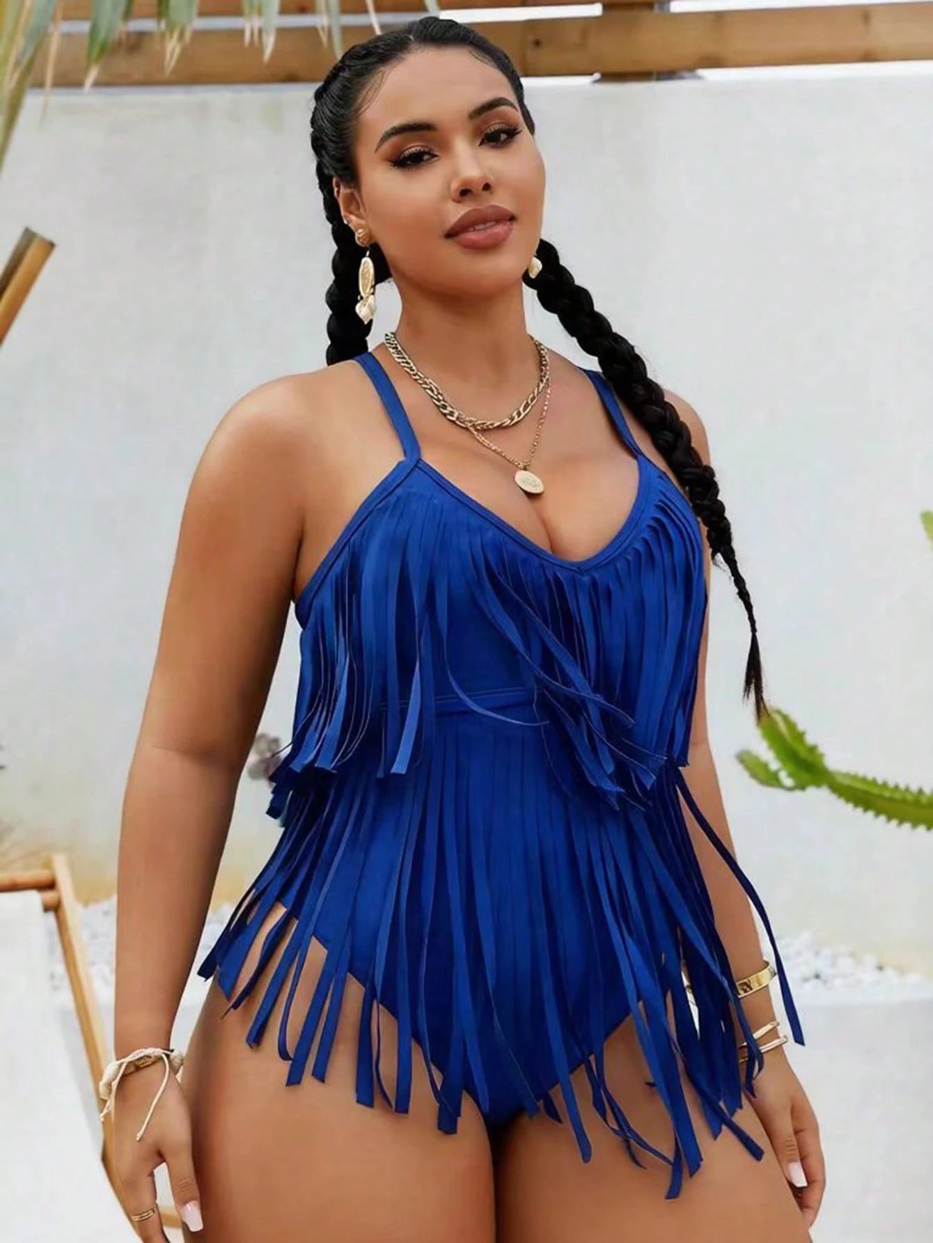 Swim Vcay 2026 New Summer Beach Vacation Solid Color Music Festival Party Fringe Plus Size One-Piece