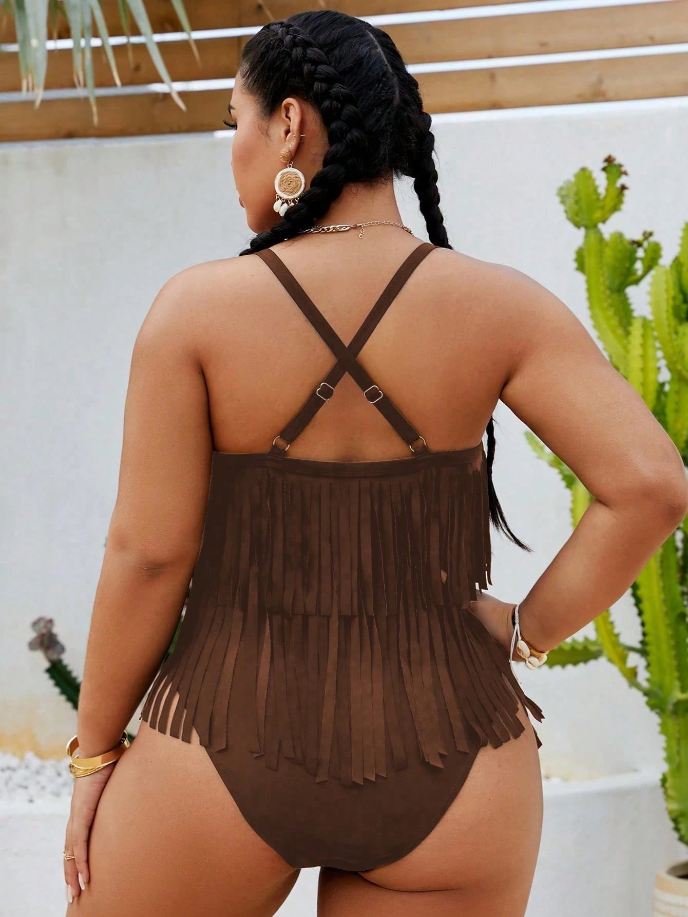 Swim Vcay 2026 New Summer Beach Vacation Solid Color Music Festival Party Fringe Plus Size One-Piece