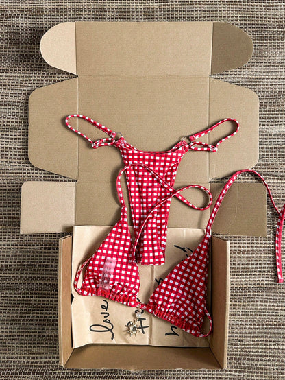 Swim Vcay 2026 Spring/Summer Pink Polka Dot Halter Tie Bikini With Red Sun Pendant, High Cut Adjustable Sexy Bikini For Women