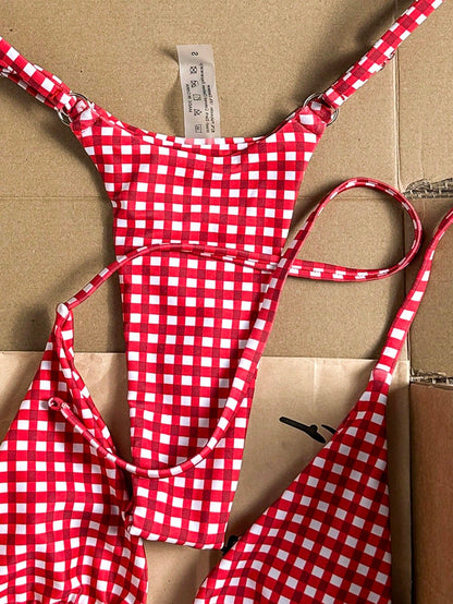 Swim Vcay 2026 Spring/Summer Pink Polka Dot Halter Tie Bikini With Red Sun Pendant, High Cut Adjustable Sexy Bikini For Women
