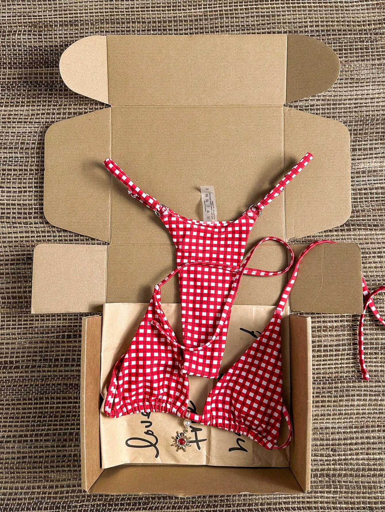 Swim Vcay 2026 Spring/Summer Pink Polka Dot Halter Tie Bikini With Red Sun Pendant, High Cut Adjustable Sexy Bikini For Women