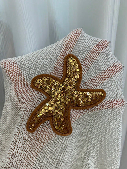 Swim Vcay Spring/Summer Vacation Coffee Brown Cowl Neck Sparkling Starfish Hollow Out Plus Size Dress Beach Beach Vacation Cover-Up For Women Sexy