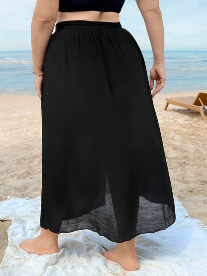 Swim Vcay Summer Beach Plus Solid Tie Side Cover Up Skirt