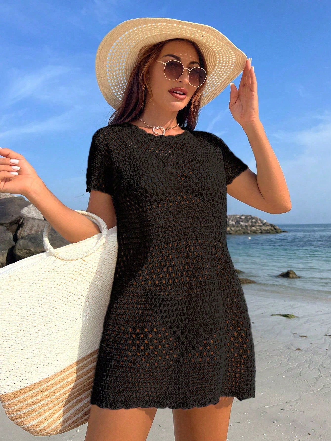 Swim Vcay Summer Outfits For Women Women's Solid Color Simple Daily Short Sleeve Cover Up Summer