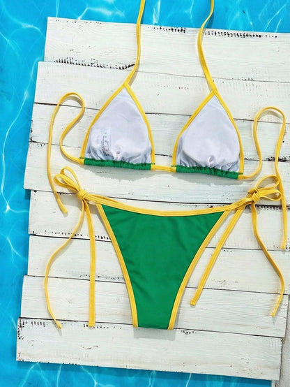 Swim Vcay Vacation Beach Contrast Color Trim Bikini Set Beach Outfit For Women Summer Swimwear Women Bikini Sets Women's Swimwears
