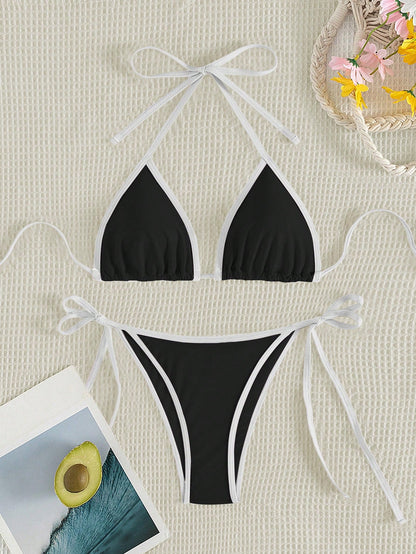 Swim Vcay Vacation Beach Contrast Color Trim Bikini Set Beach Outfit For Women Summer Swimwear Women Bikini Sets Women's Swimwears
