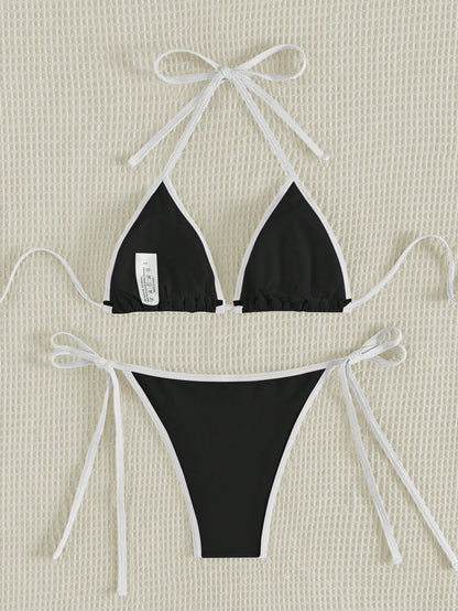 Swim Vcay Vacation Beach Contrast Color Trim Bikini Set Beach Outfit For Women Summer Swimwear Women Bikini Sets Women's Swimwears