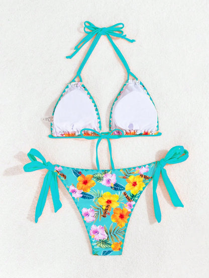 Swim Vcay Women's Floral Print Halter Tie Sexy Bikini Set For Summer Beach