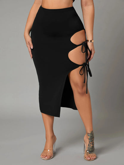 SXY Solid Tie Side Pencil Skirt