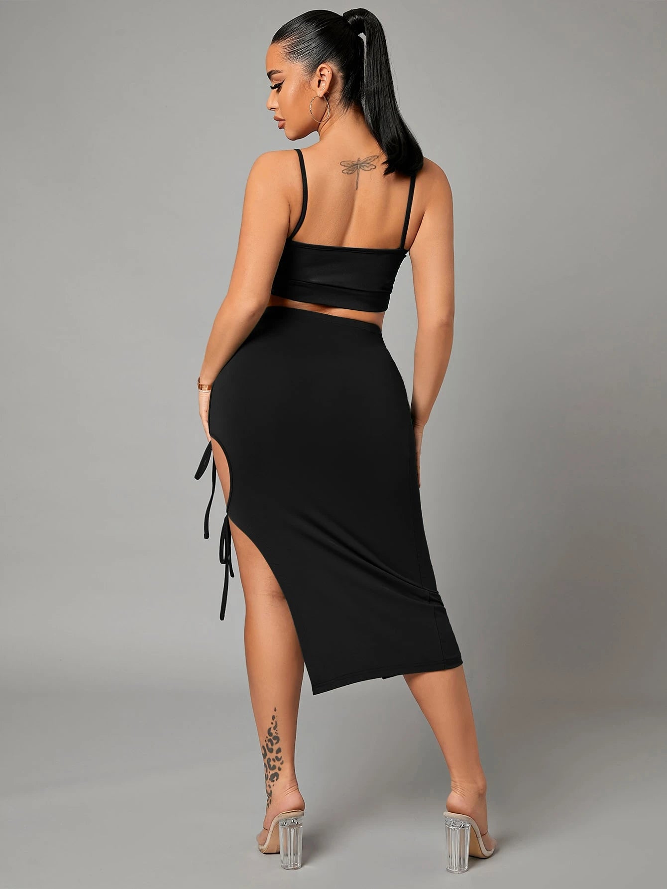 SXY Solid Tie Side Pencil Skirt
