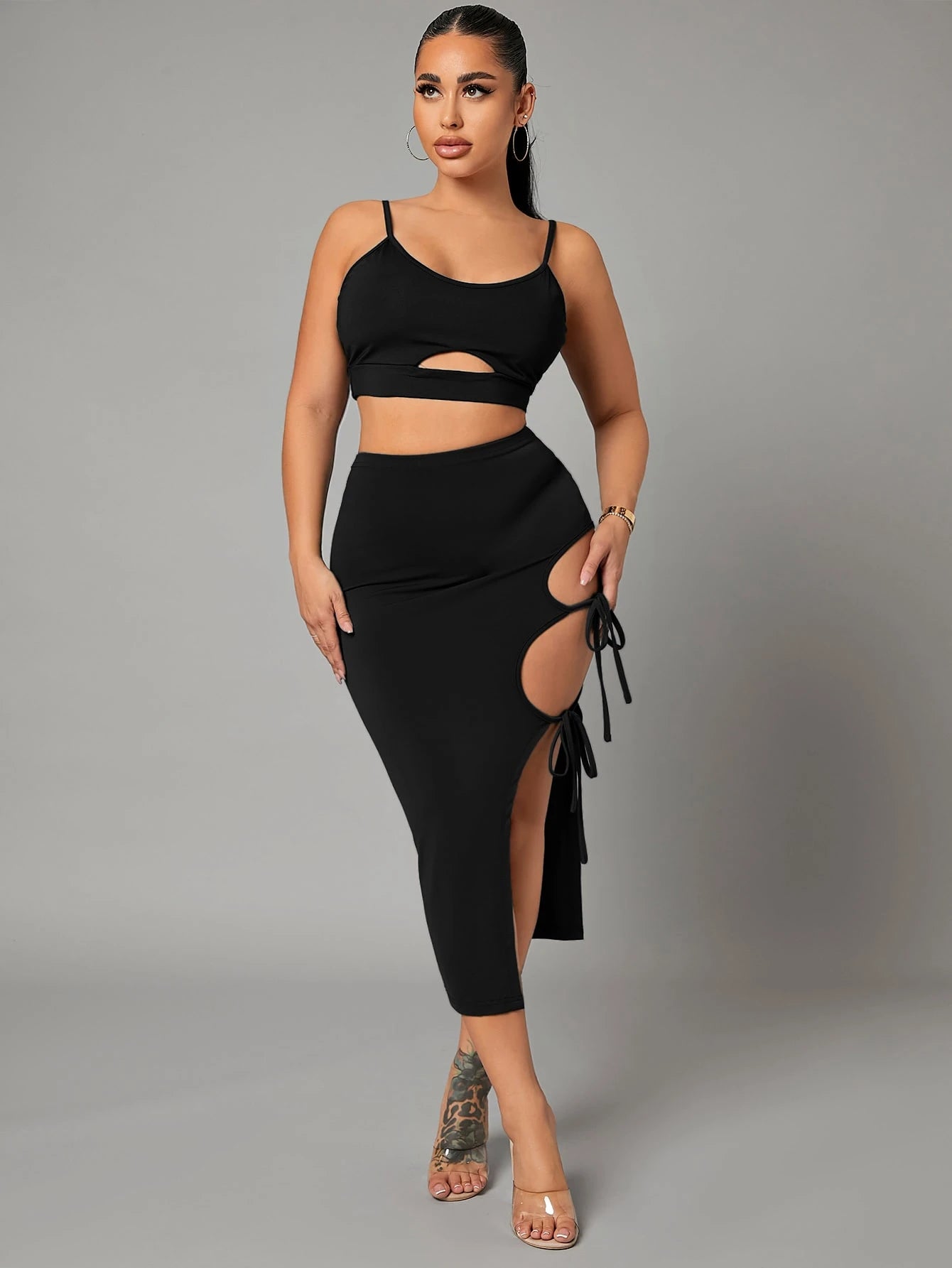 SXY Solid Tie Side Pencil Skirt