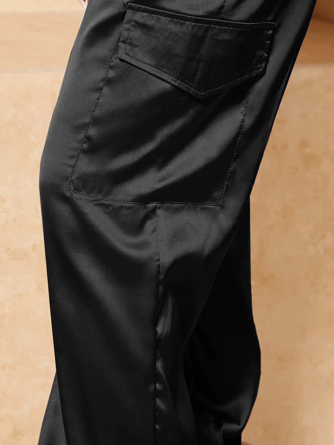 SXY Spring And Summer Satin Drawstring Waist Black Casual Women's Trousers