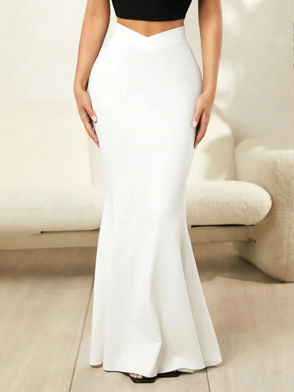 SXY Women's Solid Color Minimalist Casual Maxi Dress White Formal Skirt White Maxi Skirt White Mermaid Skirt Elegant Skirt Long White Skirt