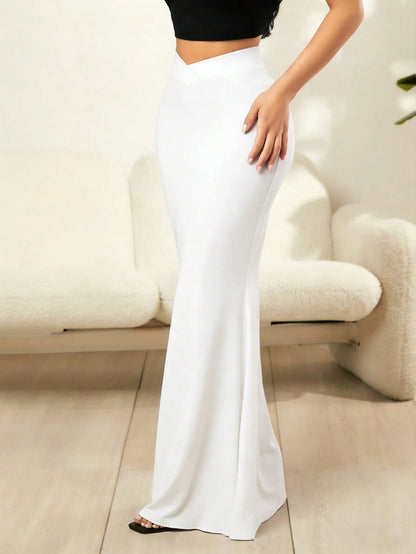 SXY Women's Solid Color Minimalist Casual Maxi Dress White Formal Skirt White Maxi Skirt White Mermaid Skirt Elegant Skirt Long White Skirt