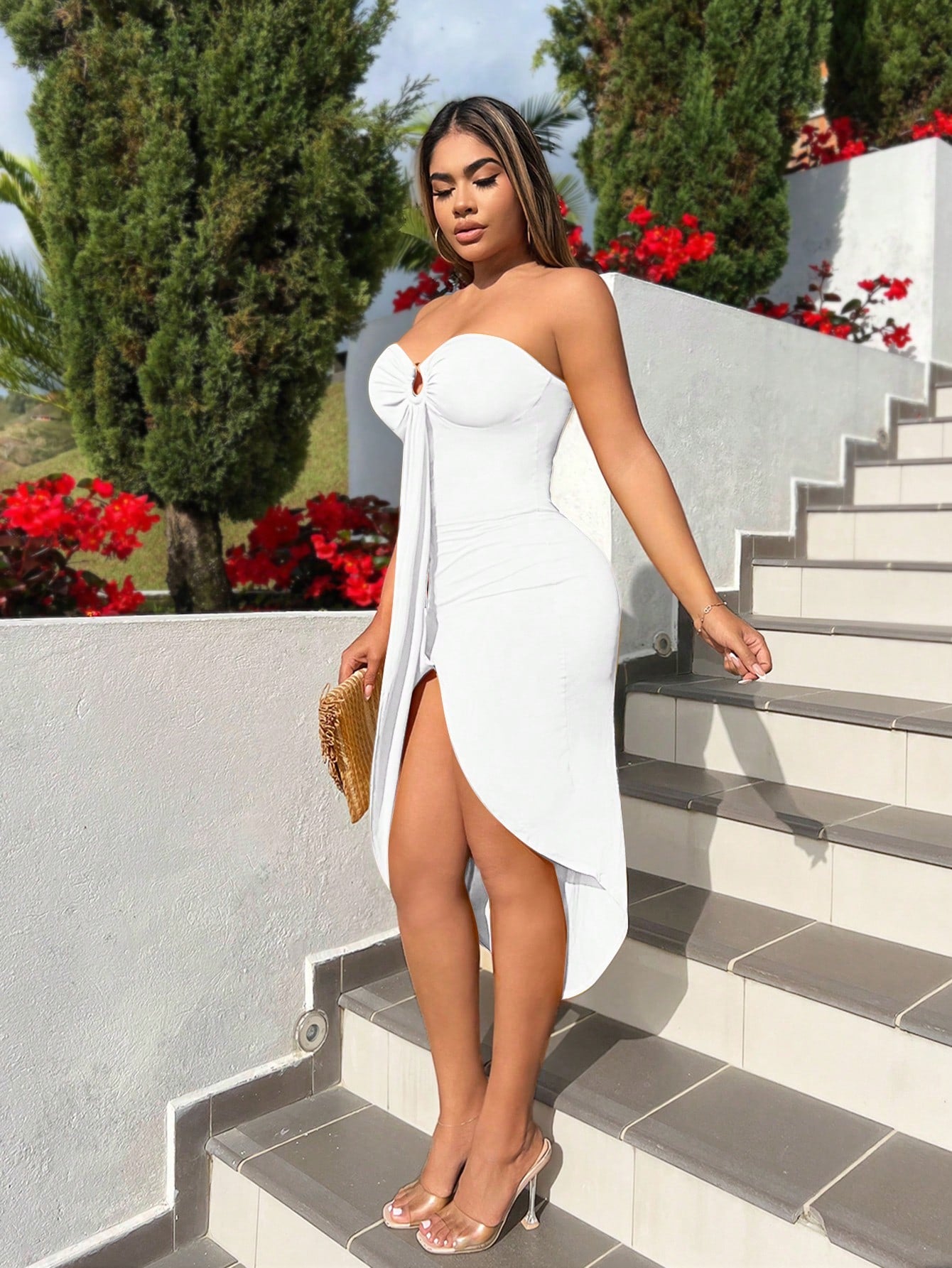 SXY Women White Strapless Summer Holiday Midi Dress
