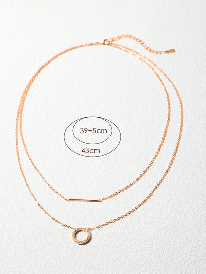 SYMFNY 1pc 925 Sterling Silver Rose Gold Round Open Cubic Zirconia Layered Bar Necklace