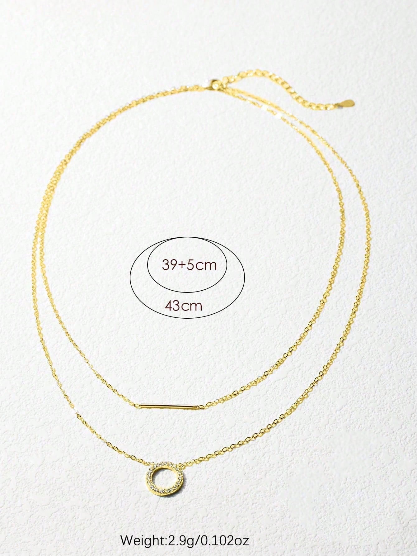 SYMFNY 1pc 925 Sterling Silver Rose Gold Round Open Cubic Zirconia Layered Bar Necklace