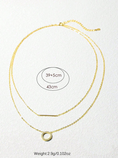 SYMFNY 1pc 925 Sterling Silver Rose Gold Round Open Cubic Zirconia Layered Bar Necklace