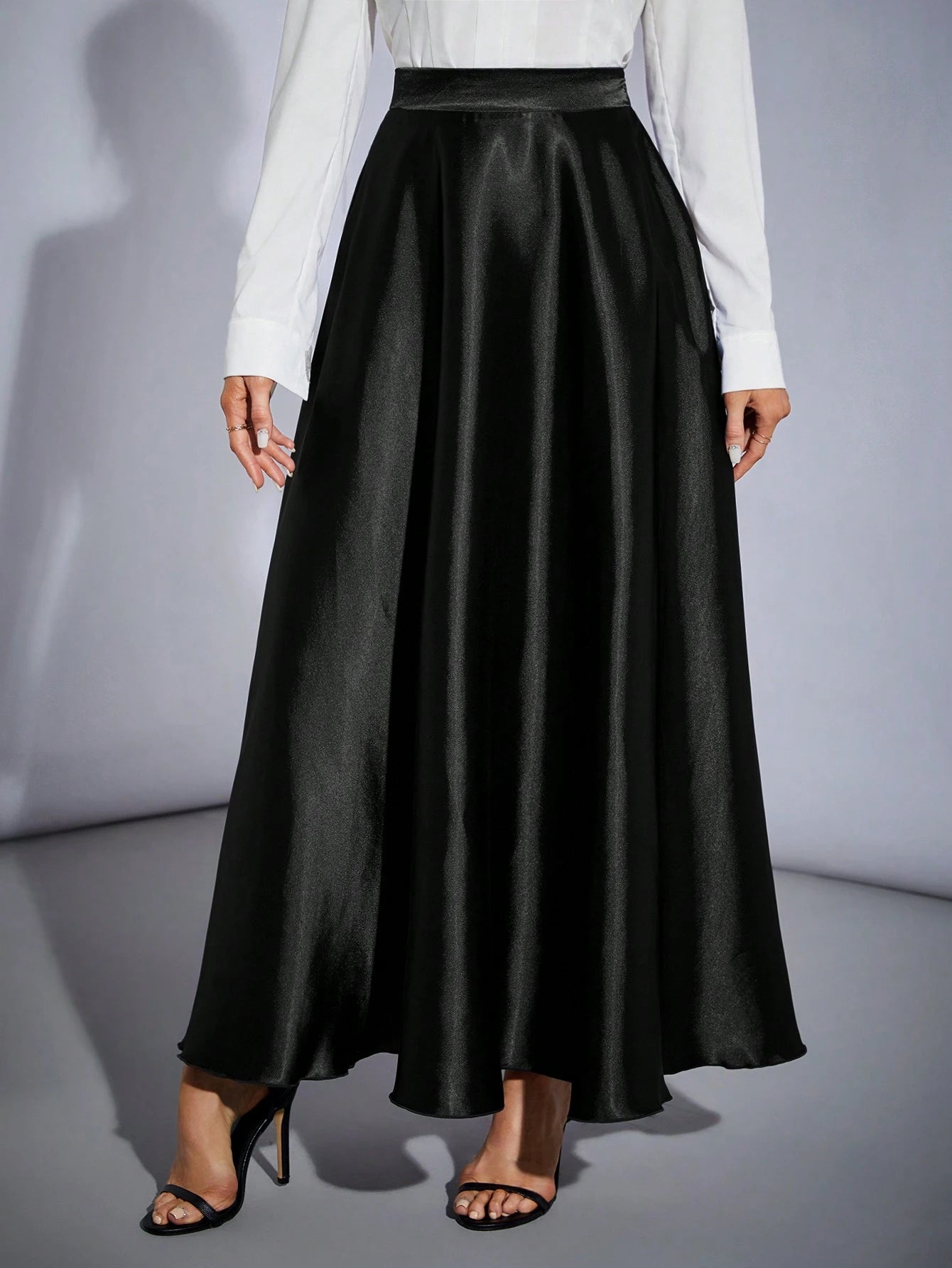 Tall High Waisted Solid Color Flare Party Women's Oversized Hem Skirt, Tall Women