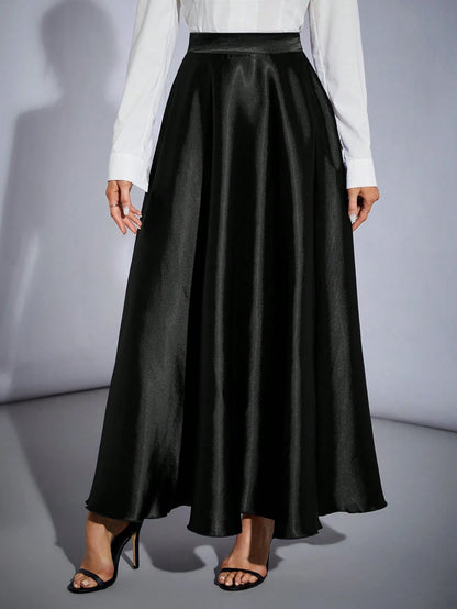 Tall High Waisted Solid Color Flare Party Women's Oversized Hem Skirt, Tall Women