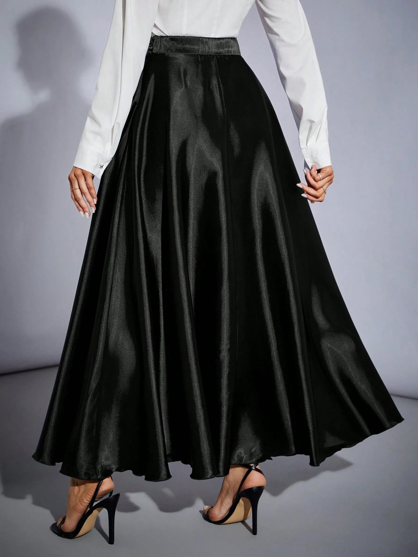 Tall High Waisted Solid Color Flare Party Women's Oversized Hem Skirt, Tall Women