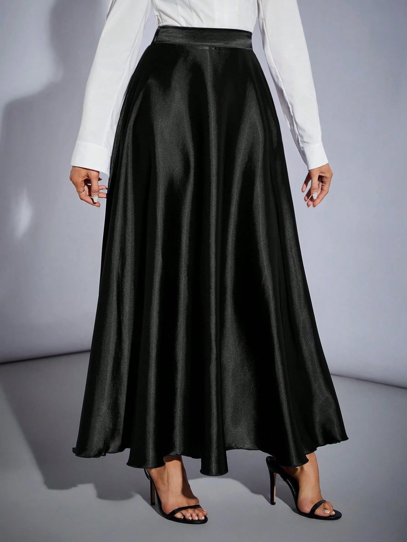 Tall High Waisted Solid Color Flare Party Women's Oversized Hem Skirt, Tall Women