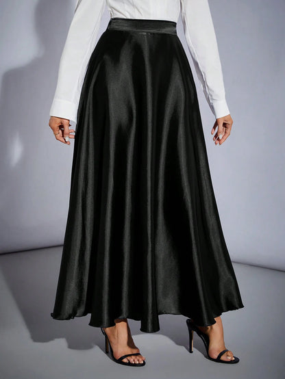 Tall High Waisted Solid Color Flare Party Women's Oversized Hem Skirt, Tall Women