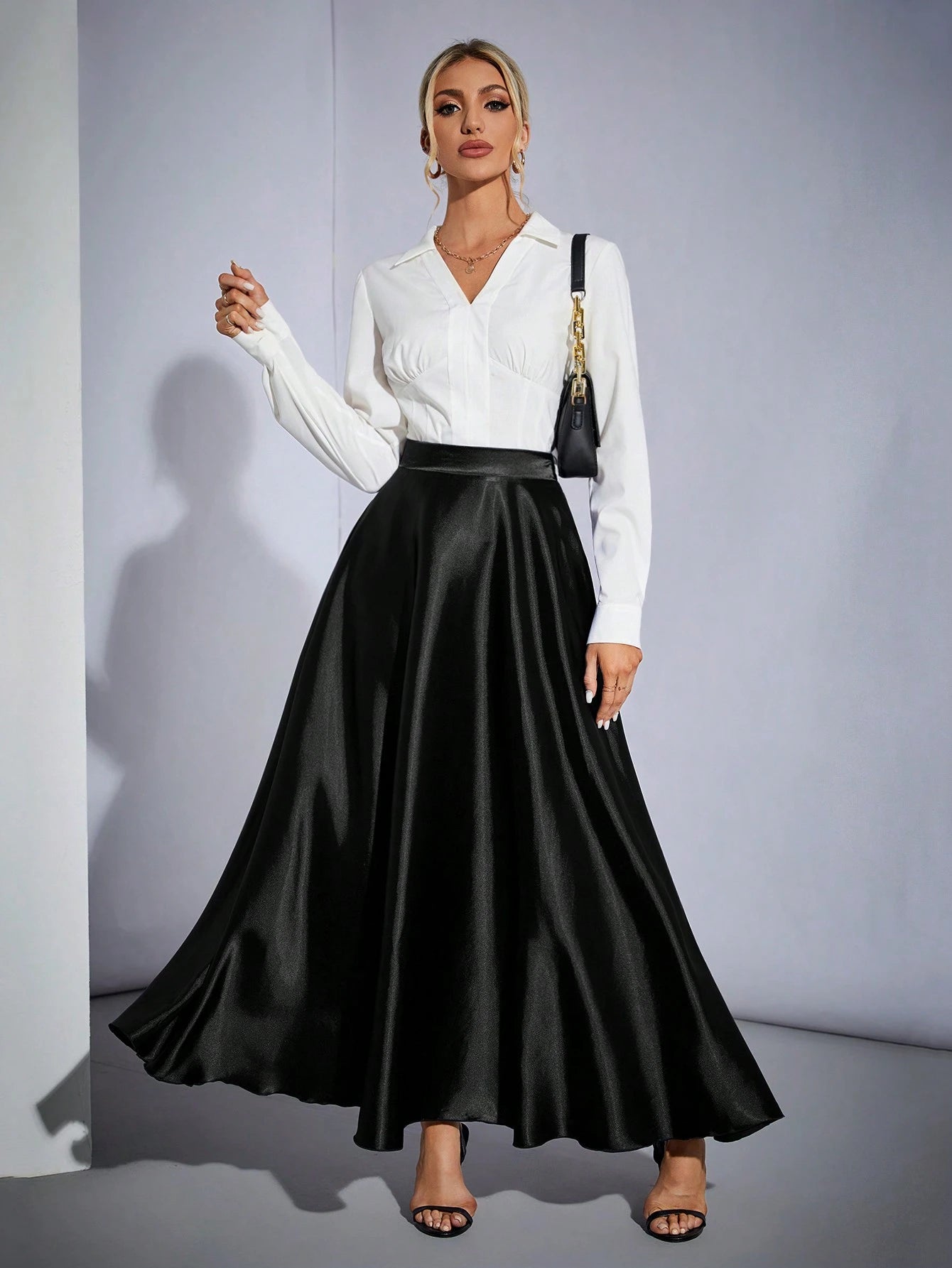 Tall High Waisted Solid Color Flare Party Women's Oversized Hem Skirt, Tall Women