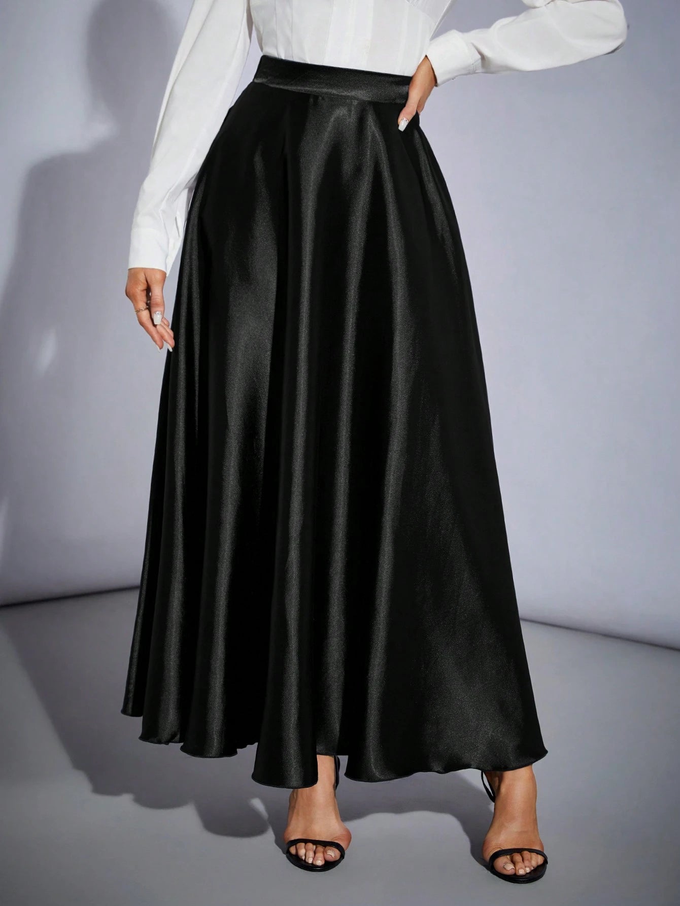 Tall High Waisted Solid Color Flare Party Women's Oversized Hem Skirt, Tall Women